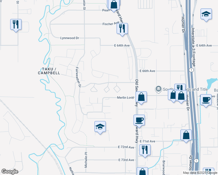 map of restaurants, bars, coffee shops, grocery stores, and more near 501 Copperbush Court in Anchorage