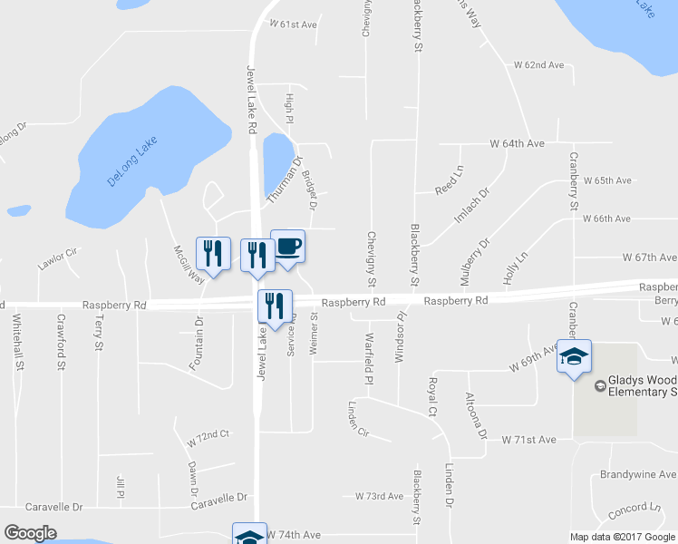 map of restaurants, bars, coffee shops, grocery stores, and more near 3601 Raspberry Road in Anchorage