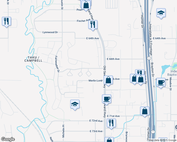 map of restaurants, bars, coffee shops, grocery stores, and more near 203 Sweetgale Court in Anchorage