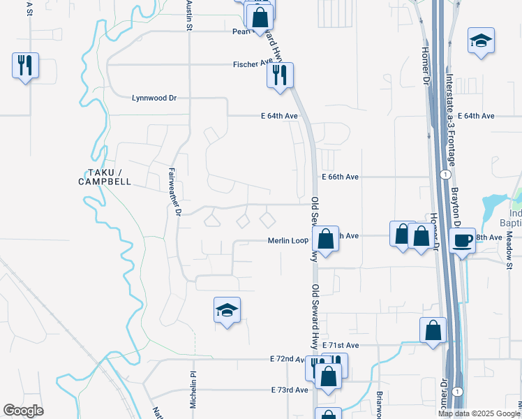 map of restaurants, bars, coffee shops, grocery stores, and more near 501 Copperbush Court in Anchorage