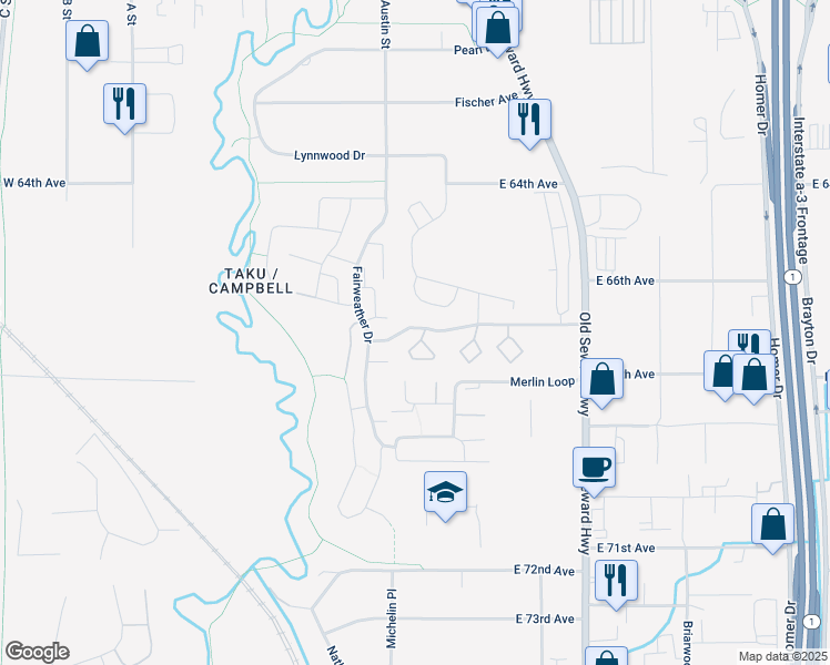 map of restaurants, bars, coffee shops, grocery stores, and more near 1009 Wildrose Court in Anchorage