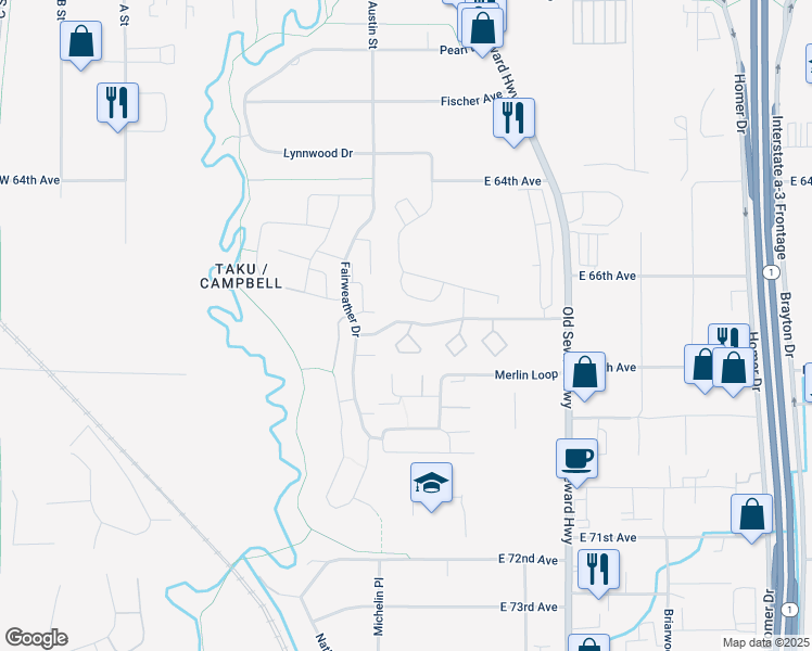 map of restaurants, bars, coffee shops, grocery stores, and more near 1002 Wildrose Court in Anchorage