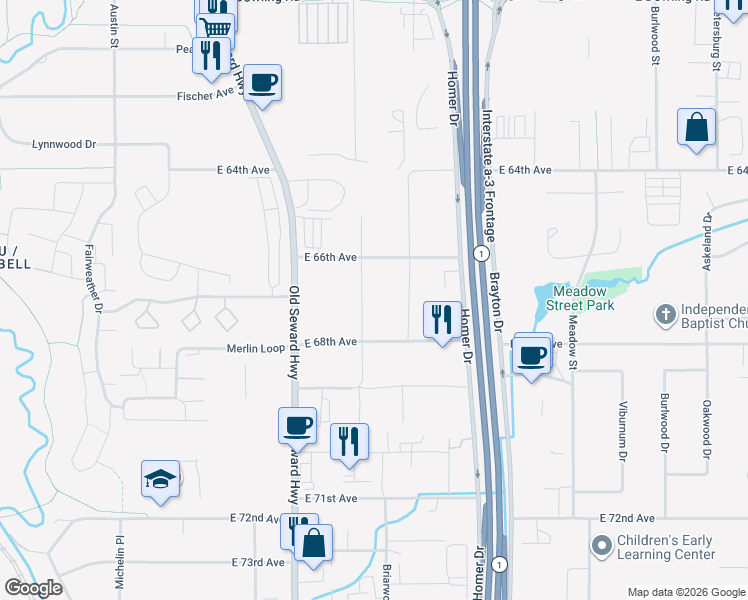 map of restaurants, bars, coffee shops, grocery stores, and more near 1137 East 68th Avenue in Anchorage