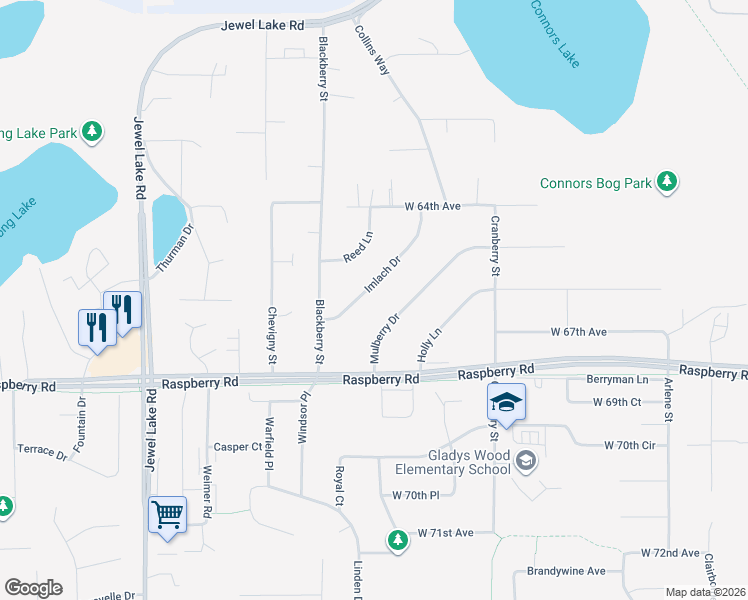 map of restaurants, bars, coffee shops, grocery stores, and more near 6541 Imlach Drive in Anchorage