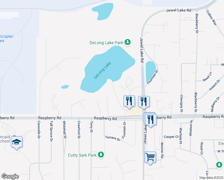 map of restaurants, bars, coffee shops, grocery stores, and more near 4143 Raspberry Road in Anchorage