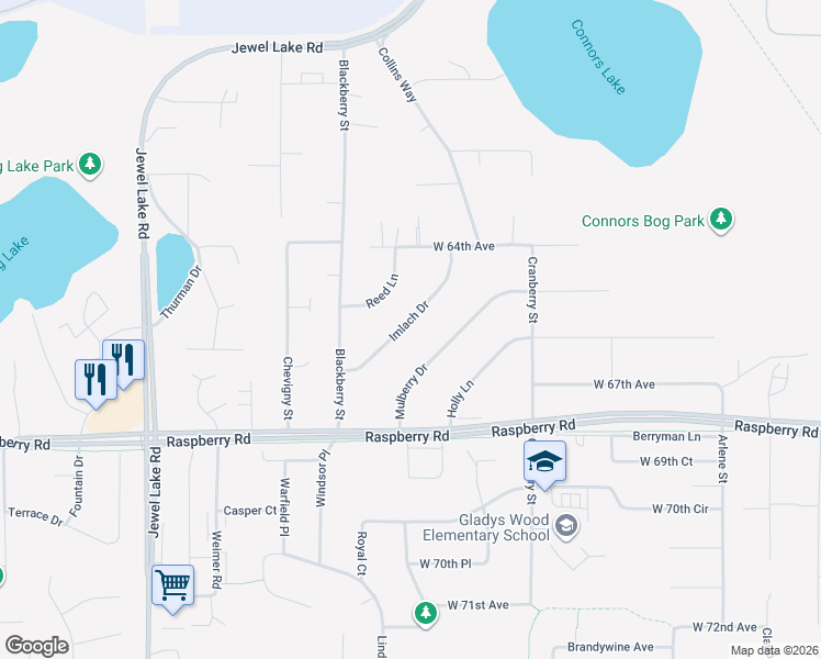 map of restaurants, bars, coffee shops, grocery stores, and more near 6541 Imlach Drive in Anchorage