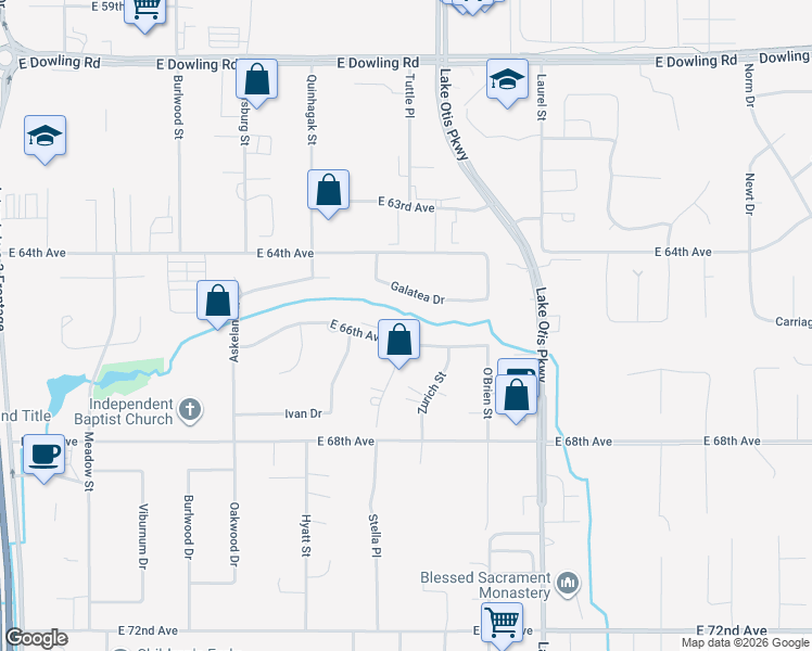 map of restaurants, bars, coffee shops, grocery stores, and more near 2310 East 66th Avenue in Anchorage