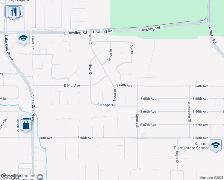 map of restaurants, bars, coffee shops, grocery stores, and more near 6420 Norm Drive in Anchorage