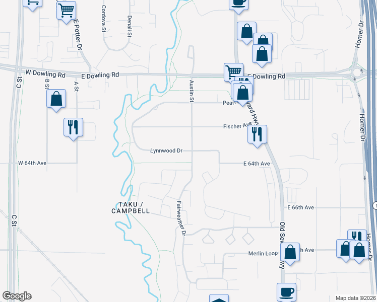 map of restaurants, bars, coffee shops, grocery stores, and more near 506 Fischer Avenue in Anchorage