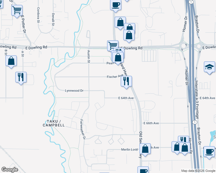 map of restaurants, bars, coffee shops, grocery stores, and more near 704 Fischer Avenue in Anchorage