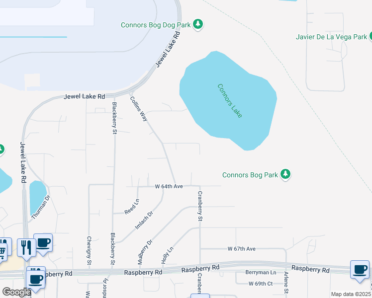 map of restaurants, bars, coffee shops, grocery stores, and more near 6241 Collins Way in Anchorage