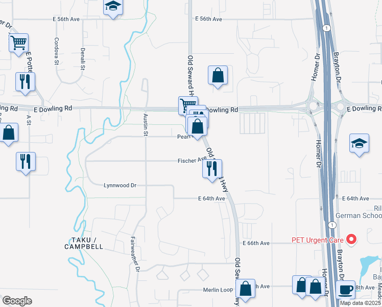 map of restaurants, bars, coffee shops, grocery stores, and more near 742 Fischer Avenue in Anchorage