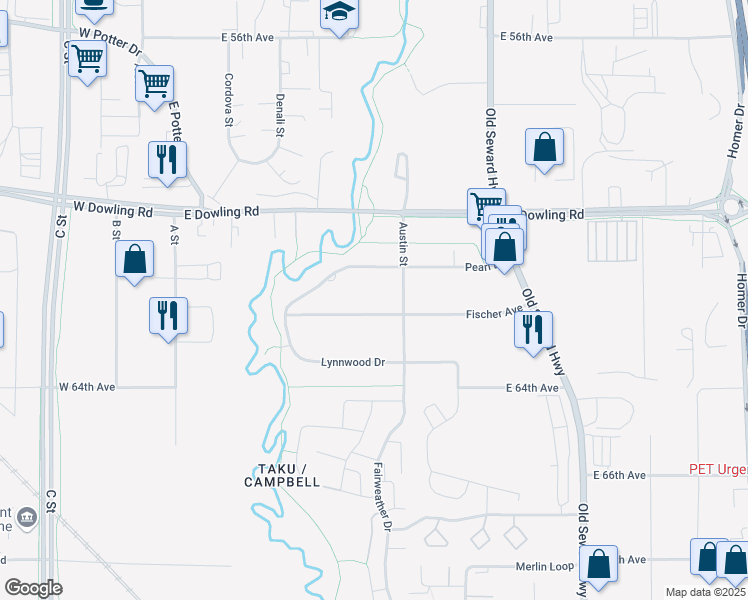 map of restaurants, bars, coffee shops, grocery stores, and more near 506 Fischer Avenue in Anchorage