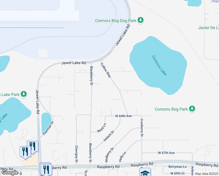 map of restaurants, bars, coffee shops, grocery stores, and more near 6210 Collins Way in Anchorage