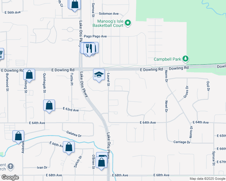 map of restaurants, bars, coffee shops, grocery stores, and more near 606 Spruce Meadows Loop in Anchorage