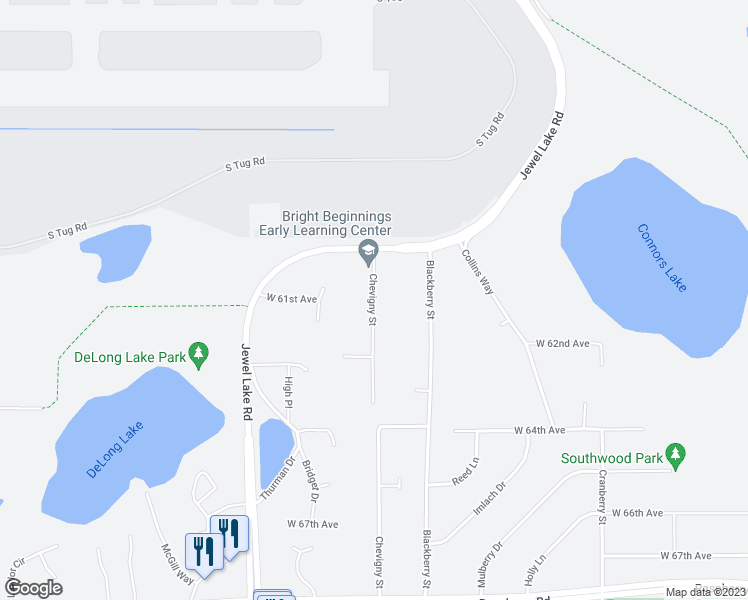 map of restaurants, bars, coffee shops, grocery stores, and more near 6101 Chevigny St in Anchorage