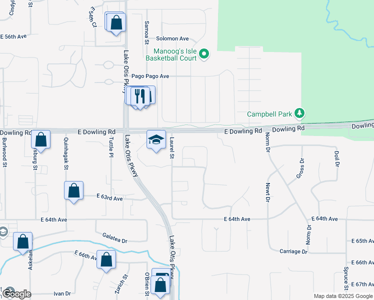 map of restaurants, bars, coffee shops, grocery stores, and more near 606 Spruce Meadows Loop in Anchorage