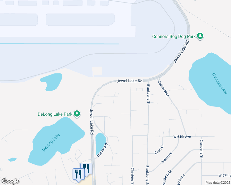 map of restaurants, bars, coffee shops, grocery stores, and more near 6000 Loganberry Street in Anchorage