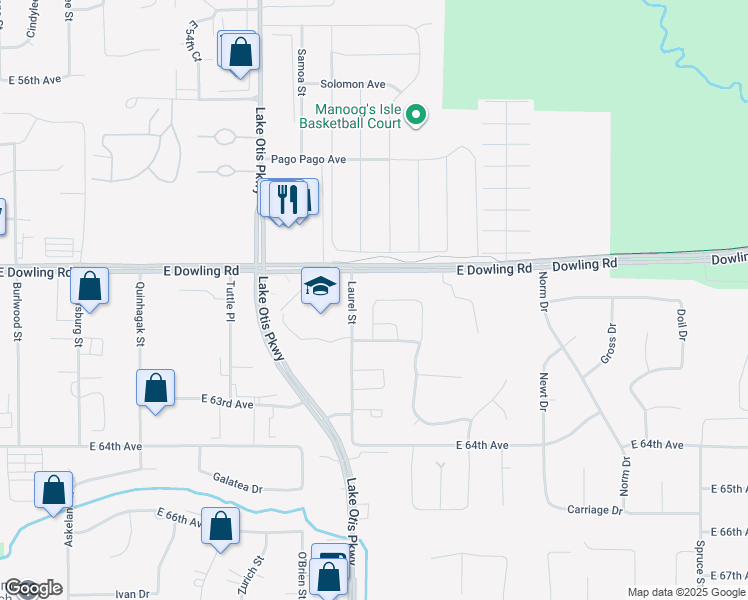 map of restaurants, bars, coffee shops, grocery stores, and more near 606 Spruce Meadows Loop in Anchorage