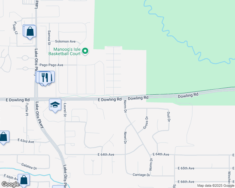map of restaurants, bars, coffee shops, grocery stores, and more near 2958 Wind Chase Court in Anchorage