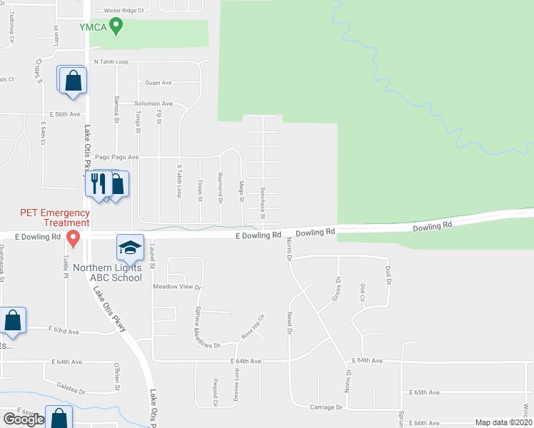 map of restaurants, bars, coffee shops, grocery stores, and more near 2958 Wind Chase Court in Anchorage