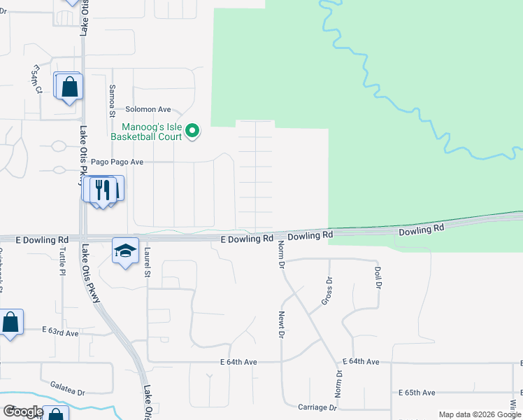 map of restaurants, bars, coffee shops, grocery stores, and more near 2959 Wind Chase Court in Anchorage
