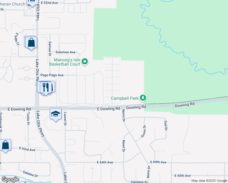 map of restaurants, bars, coffee shops, grocery stores, and more near 2958 Wind Chase Court in Anchorage