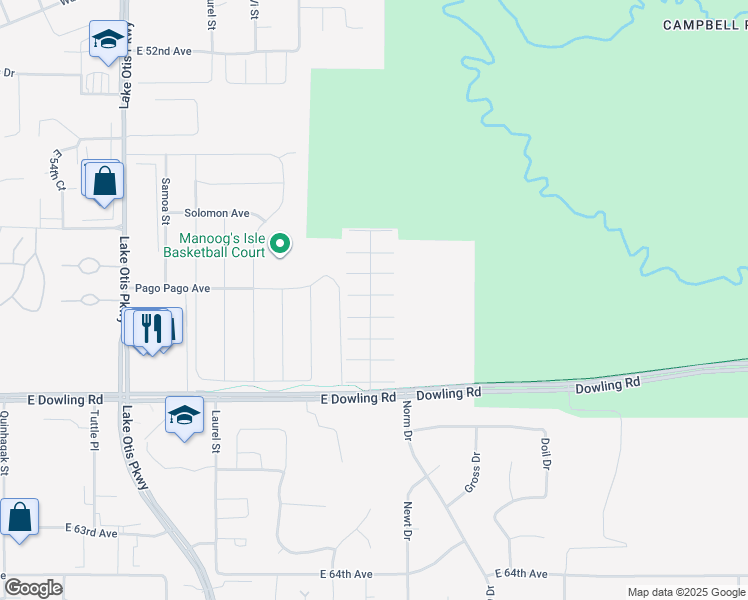 map of restaurants, bars, coffee shops, grocery stores, and more near 2956 Misty Springs Court in Anchorage