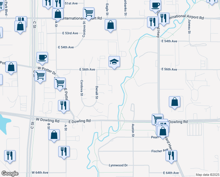 map of restaurants, bars, coffee shops, grocery stores, and more near 440 East 56th Avenue in Anchorage