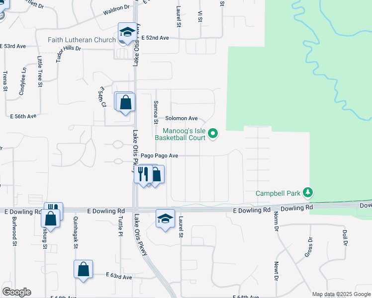 map of restaurants, bars, coffee shops, grocery stores, and more near 2216 Pago Pago Avenue in Anchorage