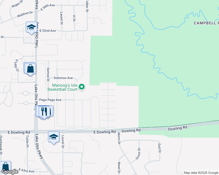 map of restaurants, bars, coffee shops, grocery stores, and more near 2962 Midnight Sun Court in Anchorage