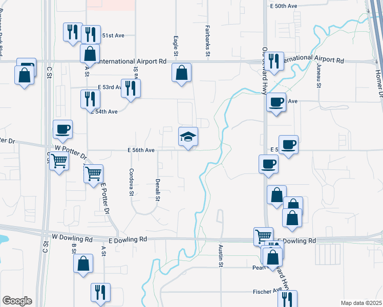 map of restaurants, bars, coffee shops, grocery stores, and more near 450 East 56th Avenue in Anchorage