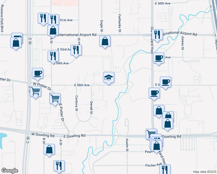 map of restaurants, bars, coffee shops, grocery stores, and more near 450 East 56th Avenue in Anchorage