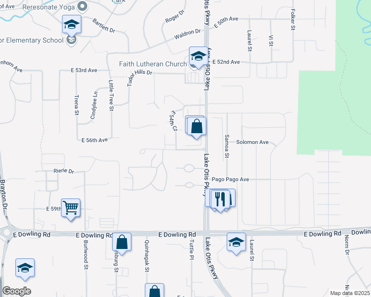 map of restaurants, bars, coffee shops, grocery stores, and more near 102 East 56th Avenue in Anchorage