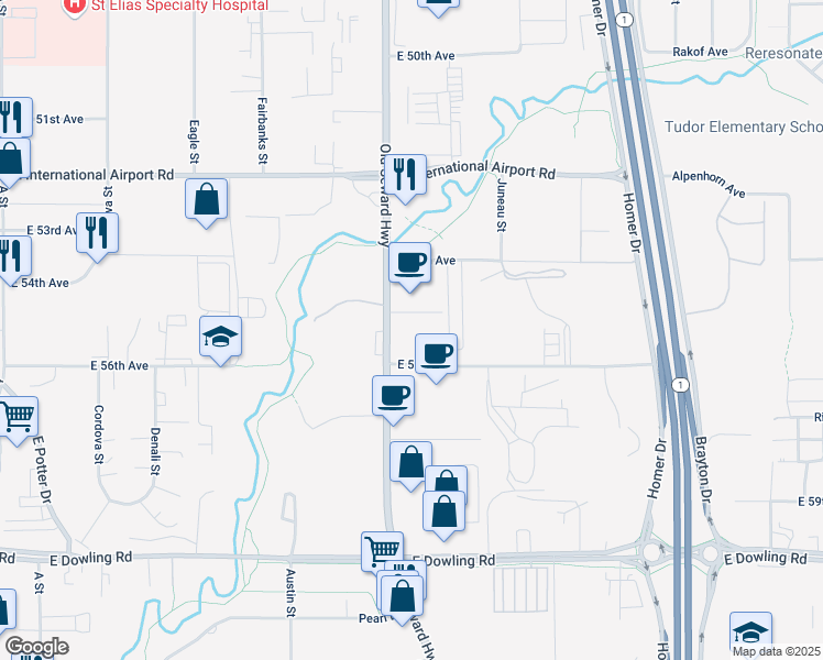 map of restaurants, bars, coffee shops, grocery stores, and more near 849 East 56th Avenue in Anchorage
