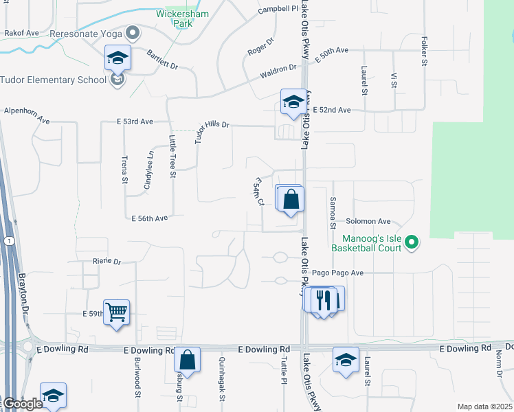 map of restaurants, bars, coffee shops, grocery stores, and more near 2200 East 56th Avenue in Anchorage