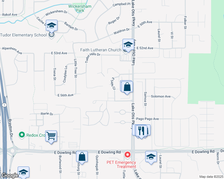 map of restaurants, bars, coffee shops, grocery stores, and more near 2237 East 56th Avenue in Anchorage