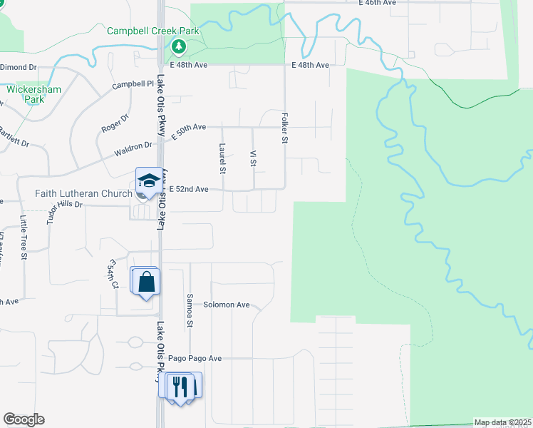 map of restaurants, bars, coffee shops, grocery stores, and more near 5216 Sleepy Meadow Place in Anchorage