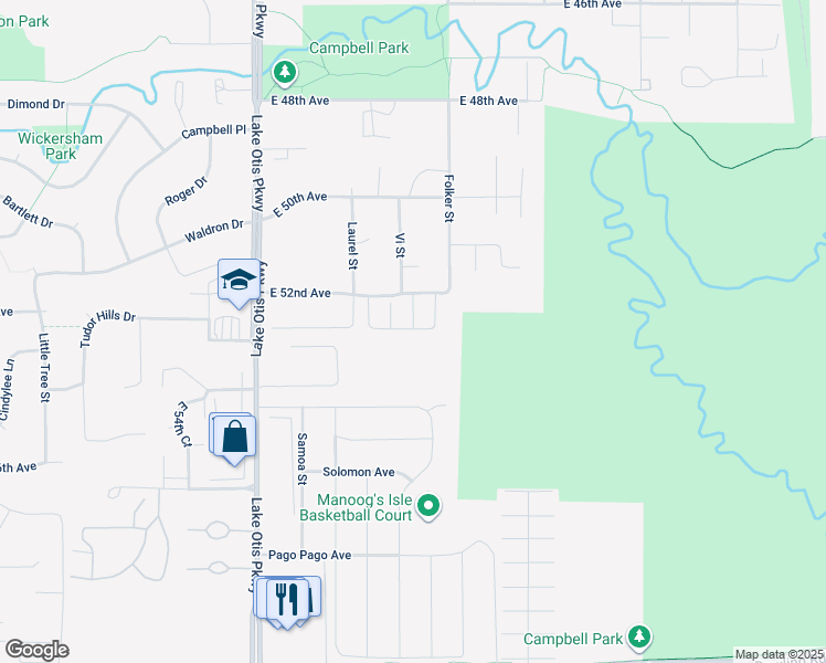 map of restaurants, bars, coffee shops, grocery stores, and more near 5216 Sleepy Meadow Place in Anchorage