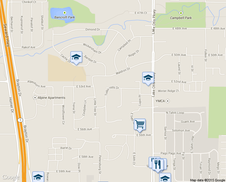 map of restaurants, bars, coffee shops, grocery stores, and more near 2110 Tudor Hills Dr in Anchorage
