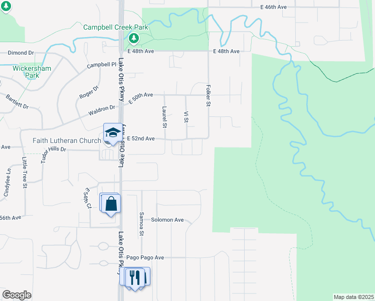 map of restaurants, bars, coffee shops, grocery stores, and more near 2630 Lauren Creek Loop in Anchorage