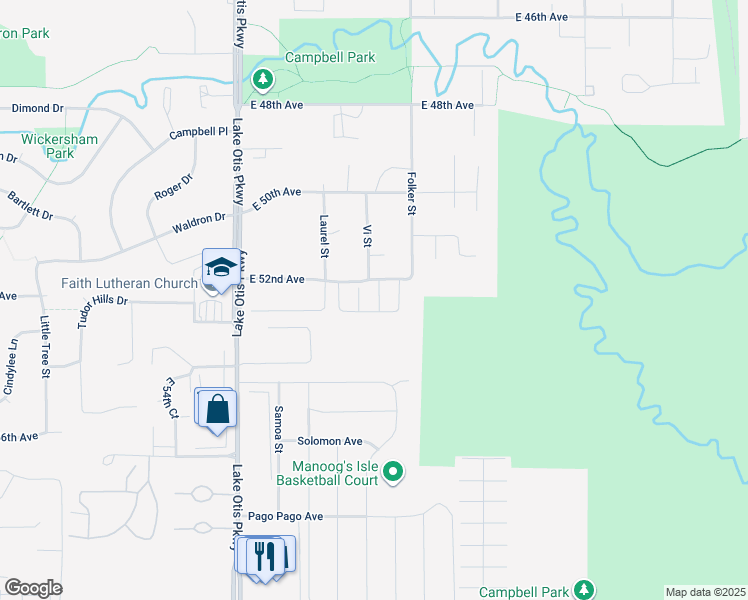 map of restaurants, bars, coffee shops, grocery stores, and more near 5216 Sleepy Meadow Place in Anchorage