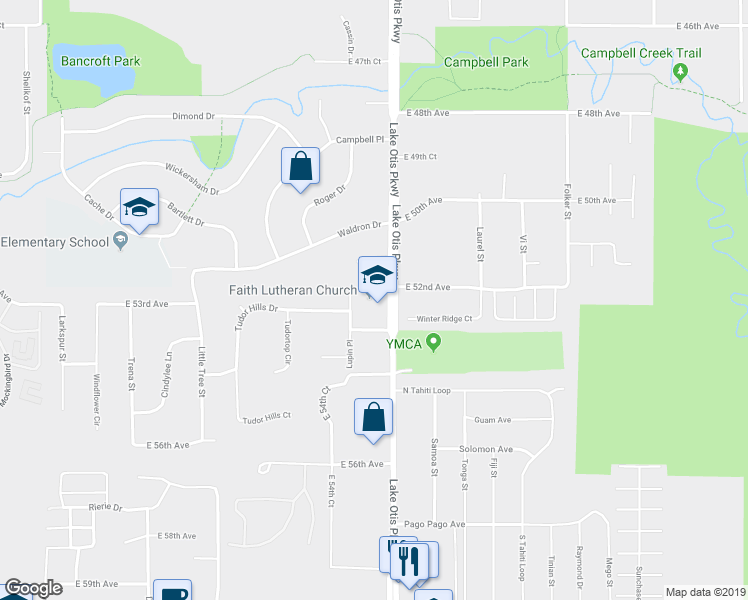 map of restaurants, bars, coffee shops, grocery stores, and more near 5200 Lake Otis Parkway in Anchorage