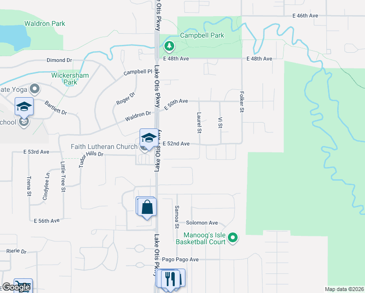 map of restaurants, bars, coffee shops, grocery stores, and more near 2455 Winter Ridge Court in Anchorage