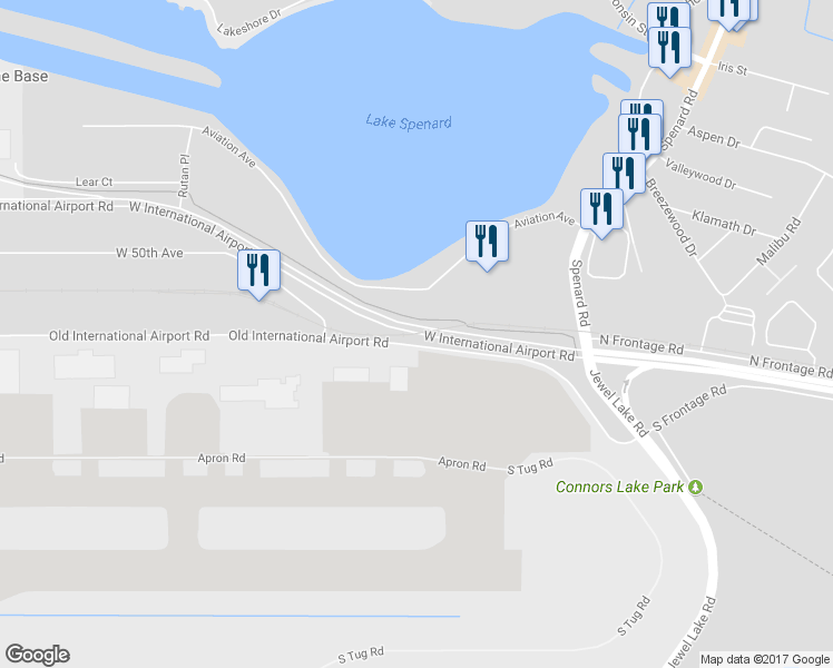 map of restaurants, bars, coffee shops, grocery stores, and more near 3436 West International Airport Road in Anchorage