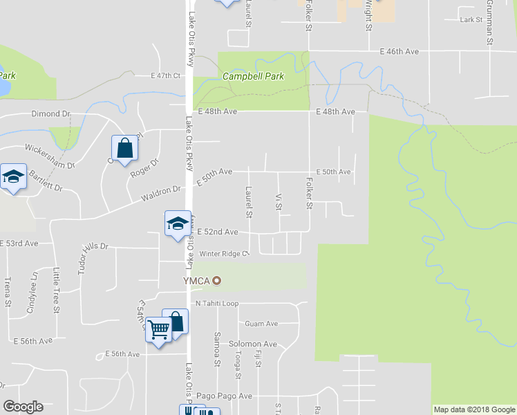 map of restaurants, bars, coffee shops, grocery stores, and more near 5101 Laurel Street in Anchorage