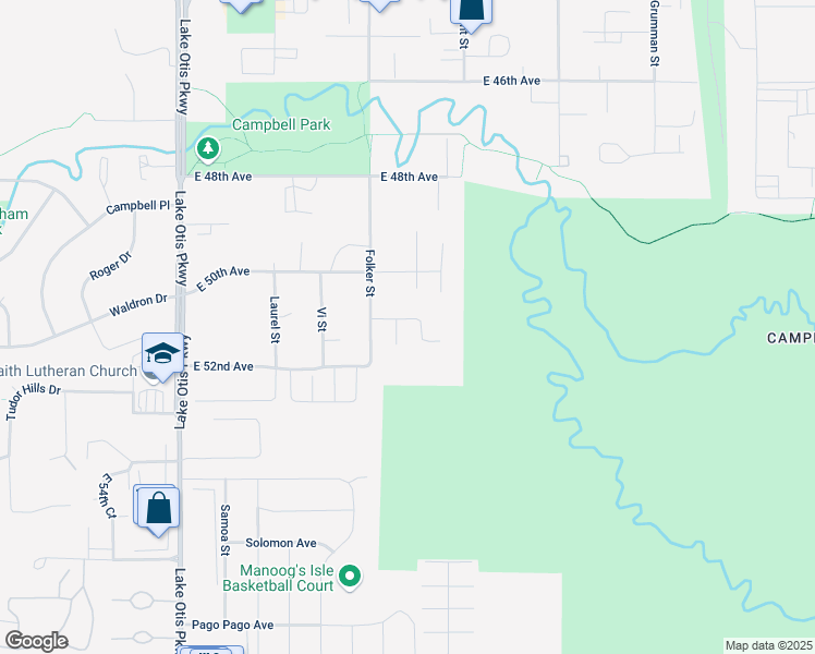 map of restaurants, bars, coffee shops, grocery stores, and more near 5111 Merle Circle in Anchorage