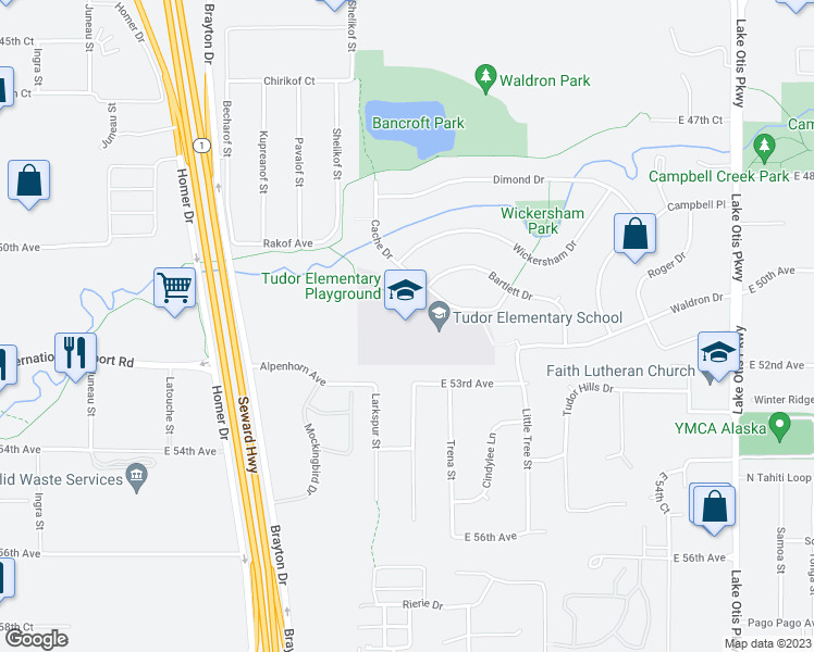 map of restaurants, bars, coffee shops, grocery stores, and more near 1666 Cache Drive in Anchorage