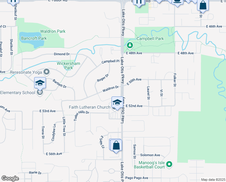 map of restaurants, bars, coffee shops, grocery stores, and more near 2395 Waldron Dr in Anchorage