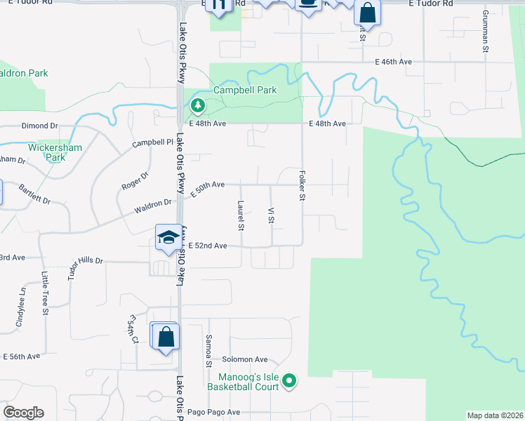 map of restaurants, bars, coffee shops, grocery stores, and more near 5080 Vi Street in Anchorage